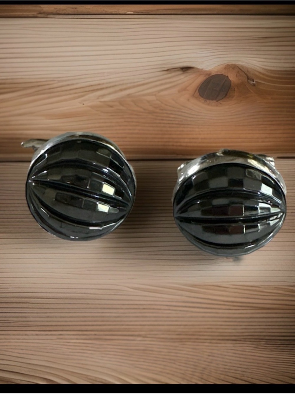 SWANK Black and Silvertone Round Faceted Cuff Links